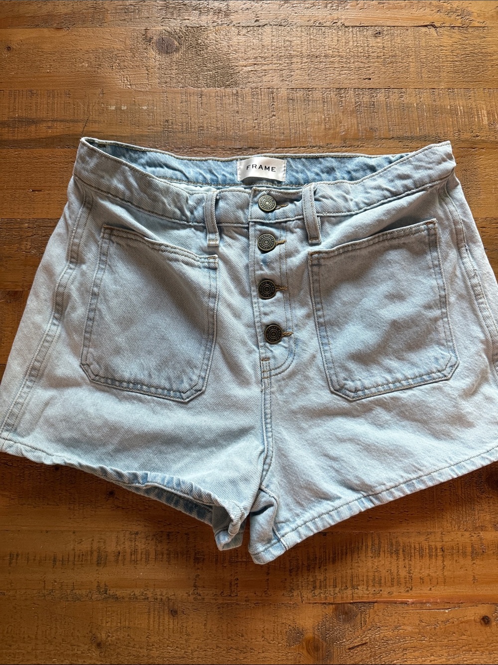 Frame Denim Pale Blue High-Rise Button-Front Jean Shorts